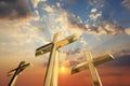 Cross crosses three golden christian easter background - 3d rendering Royalty Free Stock Photo