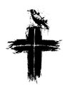 Cross with a crow. hand drawing. Not AI, Vector illustration