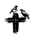 Cross with a crow. hand drawing. Not AI, Vector illustration Royalty Free Stock Photo