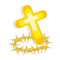 Cross and crown of thorns on white background