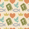 The cross with the crucifixion of the Lord and Savior Jesus ChristColorful seamless pattern with Christian symbols. Bible, church Royalty Free Stock Photo