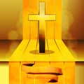 Cross on 3D step with banner