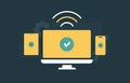 Cross-device sync for cloud apps and mobile-desktop backup. Secure device synchronization, account verification and Royalty Free Stock Photo