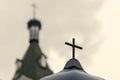 Cross on the dome of the church. concept of religiosity and faith in god