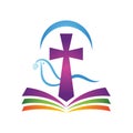 Cross with dove and bible logo icon. Royalty Free Stock Photo