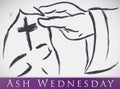 Cross Drawn in the Forehead of Parishioner for Ash Wednesday, Vector Illustration