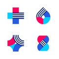 Cross, drop and DNA. Set of abstract medical or pharmacy logo