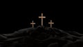 Cross easter crosses on the hill in the night in black background christians christianity elevation crucifiction - 3d rendering Royalty Free Stock Photo