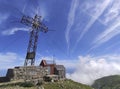 Cross at El Pienzu peak, 1160 m, Sierra del Sueve. Asturias, Spain