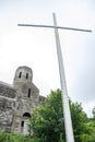 The cross is erected on the mountain in Georgia summer Kvariati Sarpi border with Turkey the errection Royalty Free Stock Photo