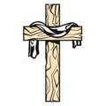 Cross with fabric on it, resurrection after crucifixion of Jesus, christianity symbol