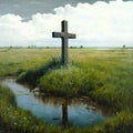 Cross in field Royalty Free Stock Photo