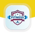 Cross-fit gym training with dumbbell icon. Physical fitness vector logo design