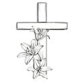 Cross and floral blooming lilies, a symbol of Christianity