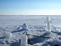 A cross in front of a ice-hole. In the ice vyrabany cross. Before the bathing rite. Religious feast of Epiphany Royalty Free Stock Photo