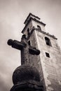 Cross in front of the steeple of the Merida Cathedral, Yucatan, Royalty Free Stock Photo