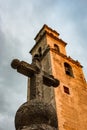 Cross in front of the steeple of the Merida Cathedral, Yucatan, Royalty Free Stock Photo