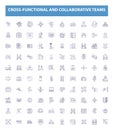 Cross-functional and collaborative teams line icons, signs set. Collaborative, Cross functional, Teams, Integration Royalty Free Stock Photo