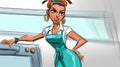 Confident Young Woman in Stylish Apron with Bold Expression in Modern Kitchen Setting Royalty Free Stock Photo