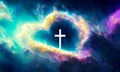 Cross in a heart of clouds symbolising Gods love for man kind Royalty Free Stock Photo