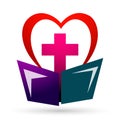 Cross with heart love bible church people union care love logo design icon on white background Royalty Free Stock Photo