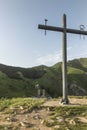 Cross on the hill above the Sanctuary of La Salette in the French Alps associated with the apparition of Our Lady