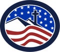 Cross on Hill American Flag Circle Royalty Free Stock Photo