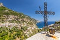 Cross on the hill with beautiful view on the Positano village, Amalfi coast in Italy Royalty Free Stock Photo