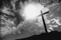 A cross on a hill over the vivid sky. Royalty Free Stock Photo