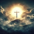 cross holly heaven crusifix jesus clouds apocalypse - ai generated Royalty Free Stock Photo