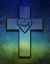 Cross with the Ichtys fish a sign for persecution and a heart symbolizing Gods eternal love Royalty Free Stock Photo