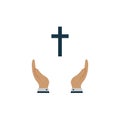 Cross icon in hand. vector symbol in flat design