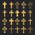 Cross icons set. Decorated crosses signs or symbols. Vector Royalty Free Stock Photo