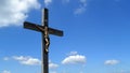 Cross with Jesus Christ on Lusen hill summit in Bayerischer Wald