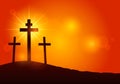 Cross of Jesus Christ on Mount Calvary. Modern illustration of a banner of suffering and resurrection of Jesus. Easter concept Royalty Free Stock Photo