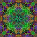 CROSS LEAVES MANDALA, BRIGHT PALLET, ABSTRACT BACKGROUND IN GREEN, BLUE, ORANGE, RED, PURPLE, VIOLET