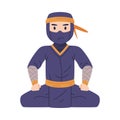 Cross Legged Ninja or Shinobi Character as Japanese Covert Agent or Mercenary in Shozoku Disguise Costume Vector