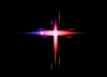 Cross of light, shiny colorful laser Cross symbol of christianity. Neon style sign. Symbol of hope and faith. Vector illustration