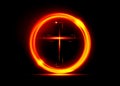 Cross of light, shiny Cross with golden round frame of orange fire, symbol of christianity. Symbol of hope and faith and glowing Royalty Free Stock Photo