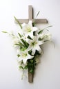 cross with lilies isolated on white background