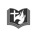 The cross of the Lord Jesus Christ, an open Bible, a dove and a flame of fire are symbols of the Holy Spirit. Royalty Free Stock Photo