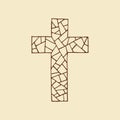 The cross of the Lord and Savior Jesus Christ, made in the technique of mosaic, hand-drawn. Christian and biblical symbols