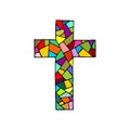 The cross of the Lord and Savior Jesus Christ, made in the technique of mosaic, hand-drawn. Christian and biblical symbols