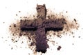 Cross made of ashes, Ash Wednesday, Lent season vintage abstract background Cross Made up of Ash isolated on white background