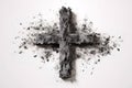 Cross made of ashes, Ash Wednesday, Lent season vintage abstract background Cross Made up of Ash isolated on white background