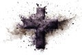 Cross made of ashes, Ash Wednesday, Lent season vintage abstract background Cross Made up of Ash isolated on white background