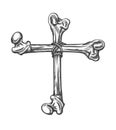 Cross Made of Human Bones Tattoo. Vector Illustration