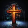 a cross made out of glowing lights on a black background Royalty Free Stock Photo