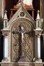 Cross on the main altar in the church Sacred Heart of Jesus and St. Ladislaus in Mali Raven, Croatia