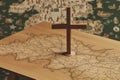 Cross on a map of the world, 3d render, illustration. Missionary work